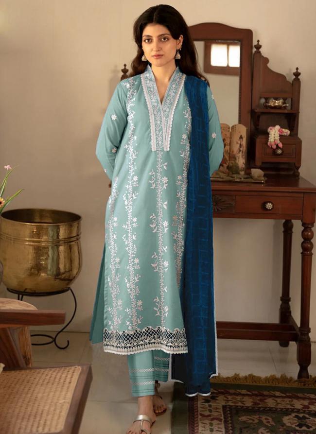 Georgette Sky Blue Traditional Wear Embroidery Work Readymade Pakistani Suit